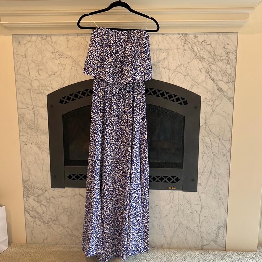 Vici Blue and White Strapless Dress